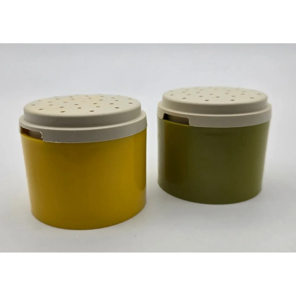 Tupperware Condiment Shakers Harvest Gold Avocado Green Set 1308-26 USA Stack
